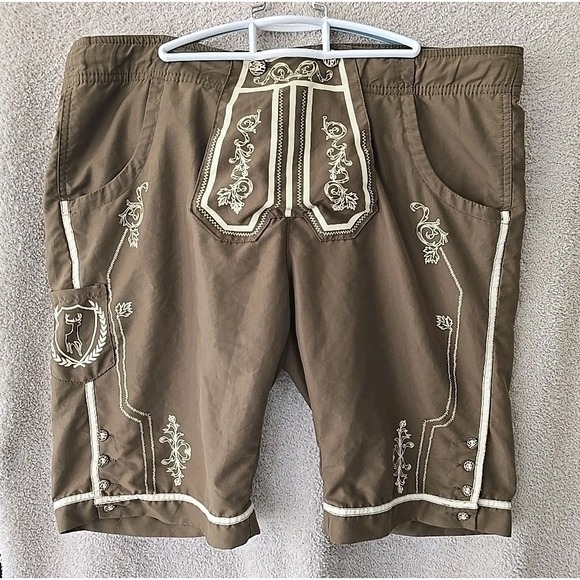 Landhaus Other - Landhaus Lederhosen German Swim Trunks Brown Size L Paisley Design Button Accent